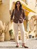 Women's Brown Lyocell Full Sleeve Relaxed Fit Concealed Placket Casual Solid Shirt with Regular Collar