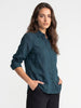 Women's Dark Blue Lyocell Full Sleeve Relaxed Fit Concealed Placket Casual Solid Shirt with Regular Collar