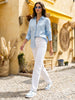Women's Light Blue Lyocell Full Sleeve Relaxed Fit Concealed Placket Casual Solid Shirt with Regular Collar