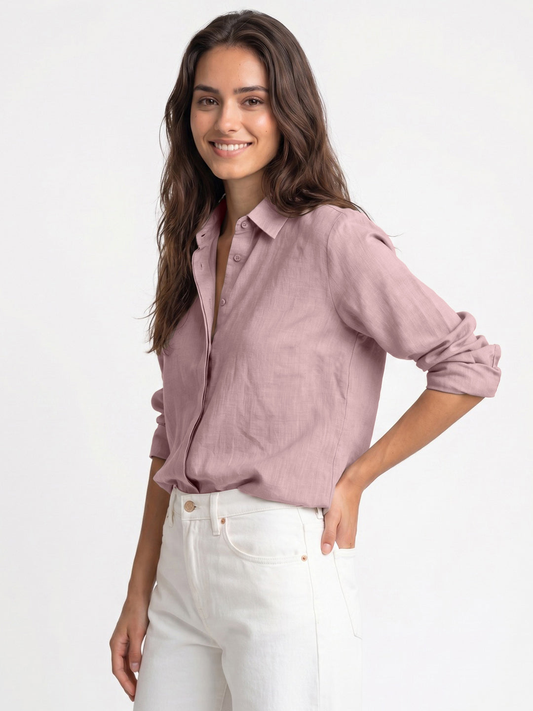 Women's Lilac Lyocell Full Sleeve Relaxed Fit Concealed Placket Casual Solid Shirt with Regular Collar