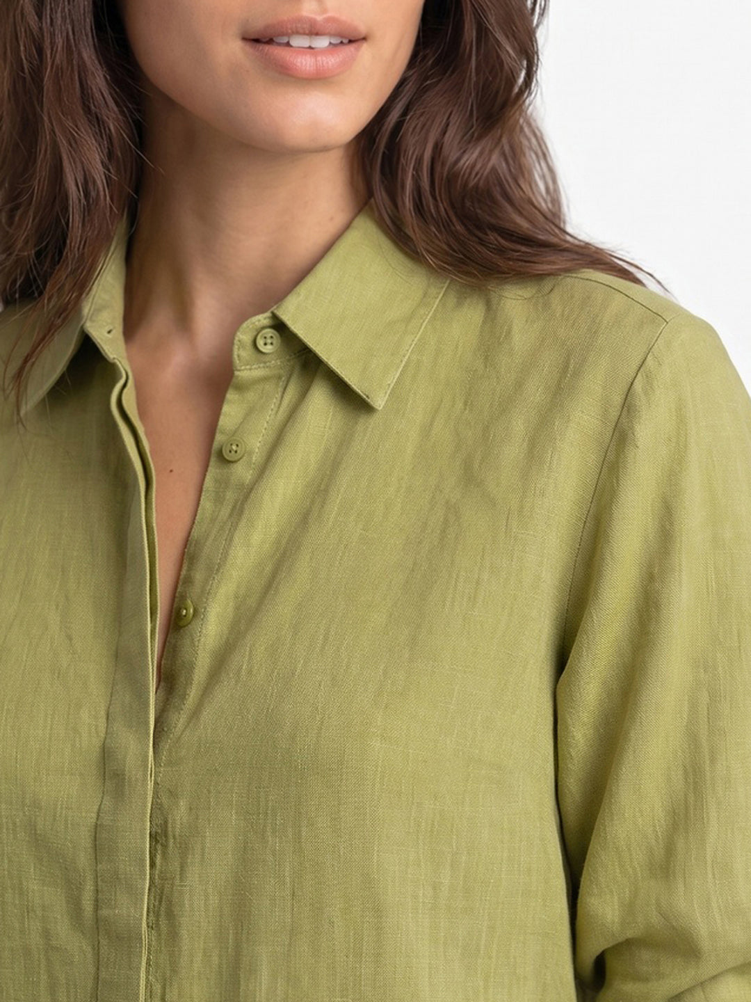 Women's Light Olive Lyocell Full Sleeve Relaxed Fit Concealed Placket Casual Solid Shirt with Regular Collar