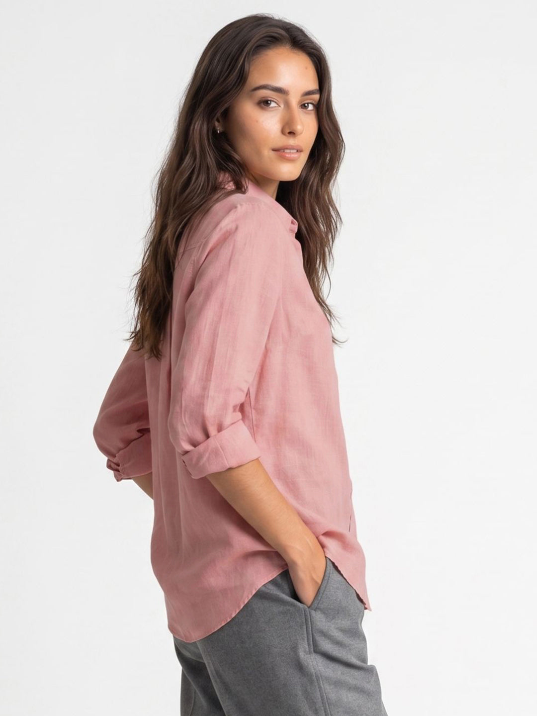 Women's Pink Lyocell Full Sleeve Relaxed Fit Concealed Placket Casual Solid Shirt with Regular Collar