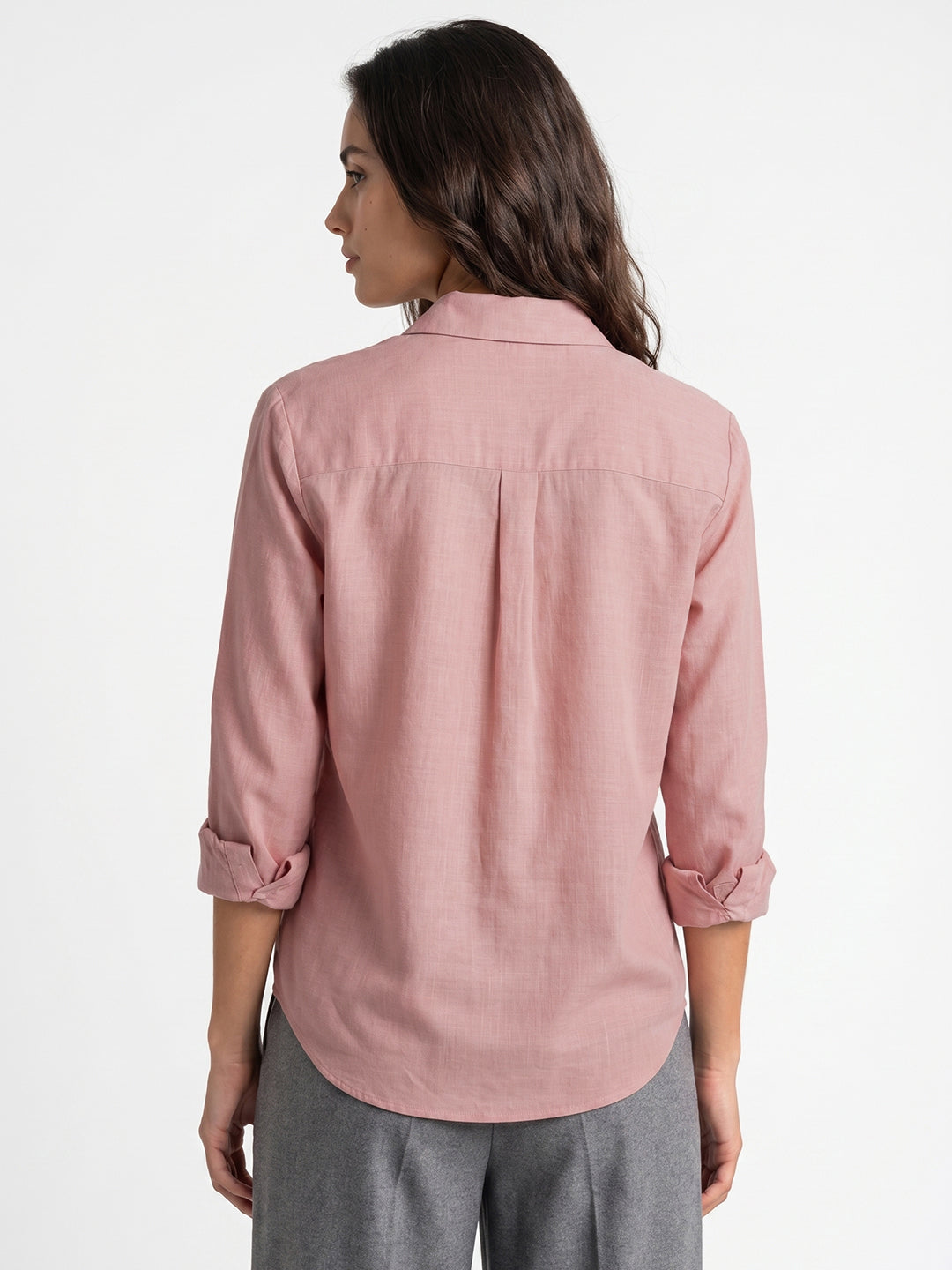 Women's Pink Lyocell Full Sleeve Relaxed Fit Concealed Placket Casual Solid Shirt with Regular Collar