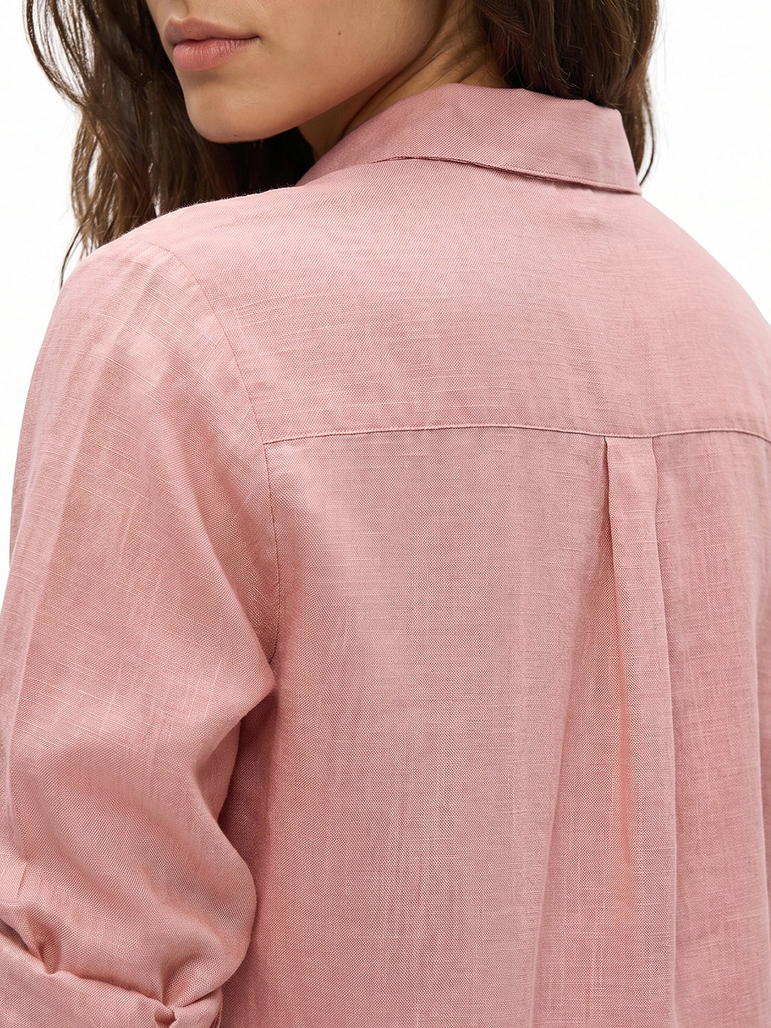 Women's Pink Lyocell Full Sleeve Relaxed Fit Concealed Placket Casual Solid Shirt with Regular Collar