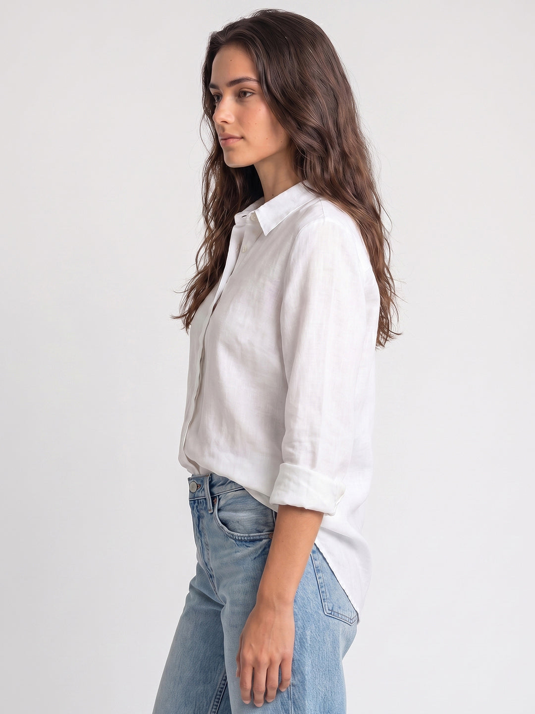 Women's White Lyocell Full Sleeve Relaxed Fit Concealed Placket Casual Solid Shirt with Regular Collar