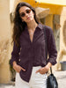 Women's Wine Lyocell Full Sleeve Relaxed Fit Concealed Placket Casual Solid Shirt with Regular Collar