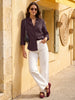 Women's Wine Lyocell Full Sleeve Relaxed Fit Concealed Placket Casual Solid Shirt with Regular Collar