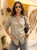 Women's Beige Lyocell Full Sleeve Relaxed Fit Casual Solid Shirt with V-Neck Collar