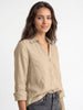 Women's Beige Lyocell Full Sleeve Relaxed Fit Casual Solid Shirt with V-Neck Collar