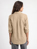 Women's Beige Lyocell Full Sleeve Relaxed Fit Casual Solid Shirt with V-Neck Collar