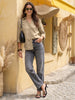 Women's Beige Lyocell Full Sleeve Relaxed Fit Casual Solid Shirt with V-Neck Collar