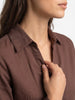Women's Brown Lyocell Full Sleeve Relaxed Fit Casual Solid Shirt with V-Neck Collar