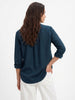 Women's Dark Blue Lyocell Full Sleeve Relaxed Fit Casual Solid Shirt with V-Neck Collar