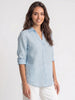 Women's Light Blue Lyocell Full Sleeve Relaxed Fit Casual Solid Shirt with V-Neck Collar