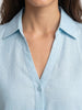 Women's Light Blue Lyocell Full Sleeve Relaxed Fit Casual Solid Shirt with V-Neck Collar