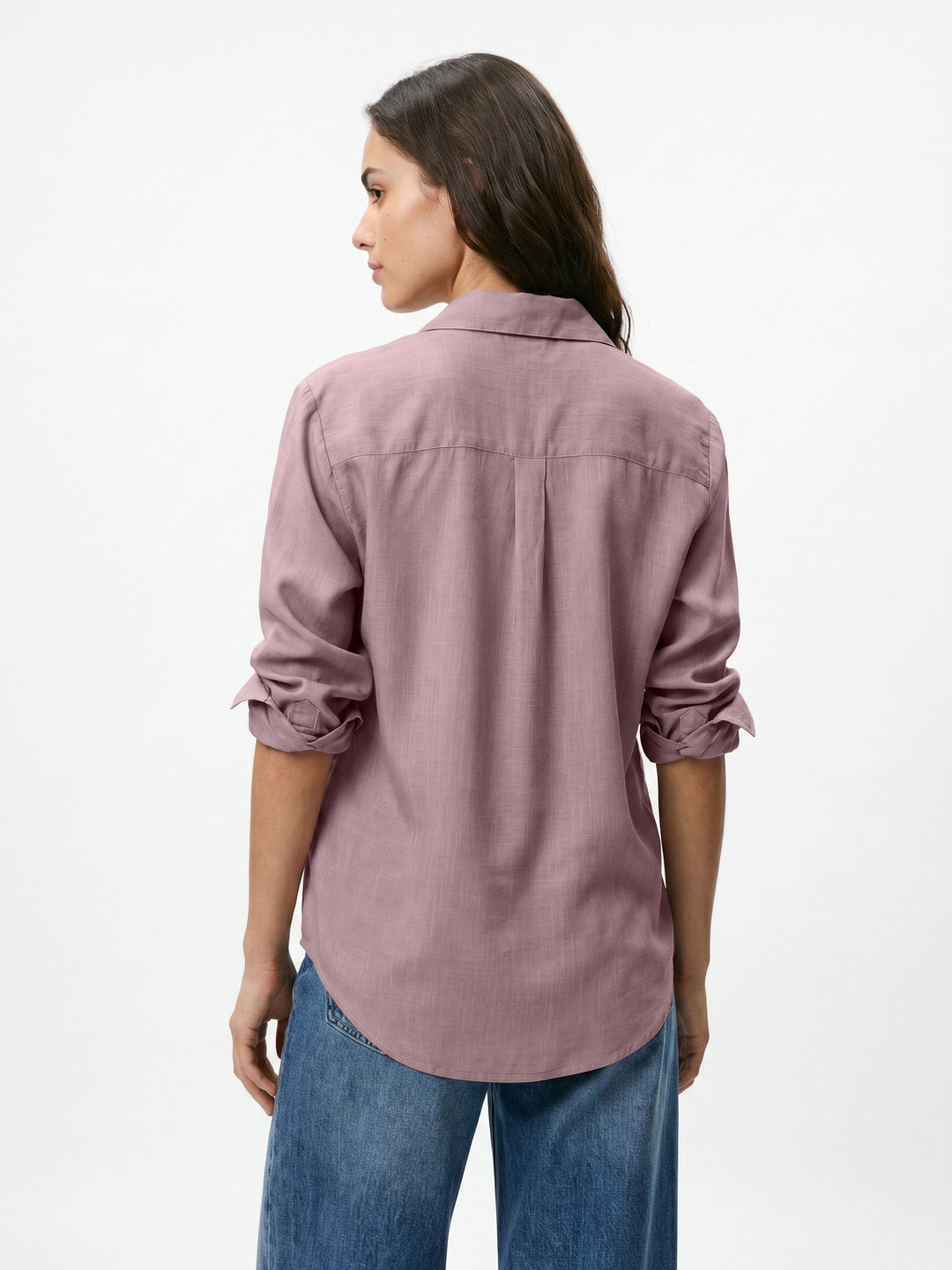 Women's Lilac Lyocell Full Sleeve Relaxed Fit Casual Solid Shirt with V-Neck Collar