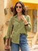 Women's Light Olive Lyocell Full Sleeve Relaxed Fit Casual Solid Shirt with V-Neck Collar