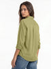 Women's Light Olive Lyocell Full Sleeve Relaxed Fit Casual Solid Shirt with V-Neck Collar