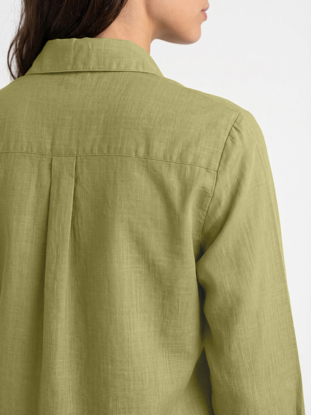 Women's Light Olive Lyocell Full Sleeve Relaxed Fit Casual Solid Shirt with V-Neck Collar