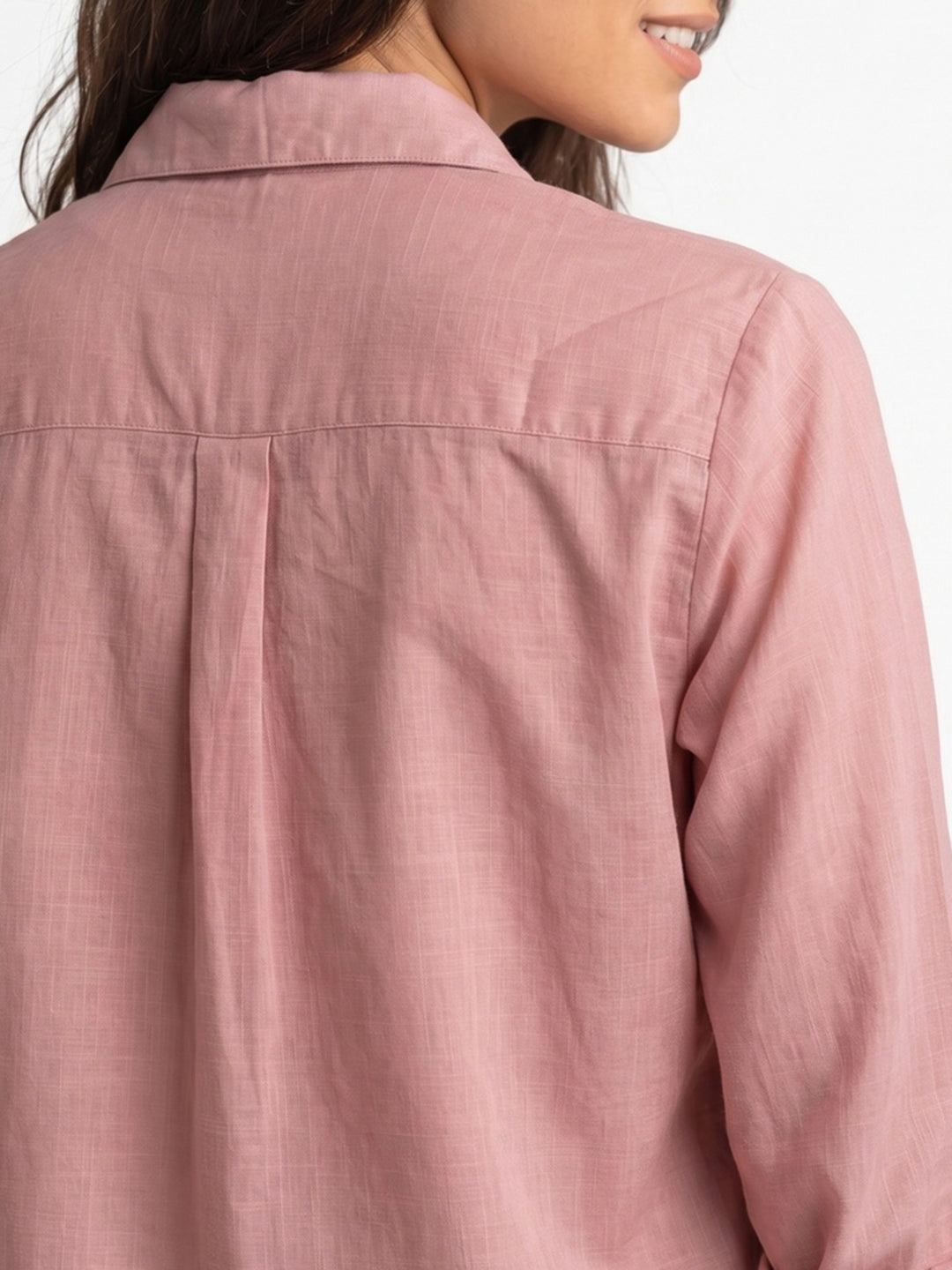 Women's Pink Lyocell Full Sleeve Relaxed Fit Casual Solid Shirt with V-Neck Collar