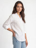 Women's White Lyocell Full Sleeve Relaxed Fit Casual Solid Shirt with V-Neck Collar
