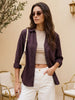 Women's Wine Lyocell Full Sleeve Relaxed Fit Casual Solid Shirt with V-Neck Collar