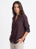 Women's Wine Lyocell Full Sleeve Relaxed Fit Casual Solid Shirt with V-Neck Collar