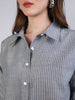 Women's Grey Cotton Full Sleeve Oversized Fit Casual Striped Shirt with Spread Collar