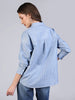 Women's Light Blue Cotton Full Sleeve Oversized Fit Casual Striped Shirt with Spread Collar