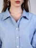 Women's Light Blue Cotton Full Sleeve Oversized Fit Casual Striped Shirt with Spread Collar
