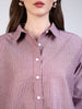 Women's Purple Cotton Full Sleeve Oversized Fit Casual Striped Shirt with Spread Collar