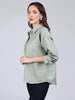 Women's Mint Cotton Full Sleeve Oversized Fit Casual Striped Shirt with Spread Collar
