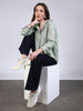 Women's Mint Cotton Full Sleeve Oversized Fit Casual Striped Shirt with Spread Collar
