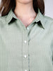 Women's Mint Cotton Full Sleeve Oversized Fit Casual Striped Shirt with Spread Collar