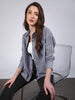 Women's Navy Cotton Full Sleeve Oversized Fit Casual Striped Shirt with Spread Collar