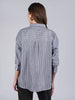 Women's Navy Cotton Full Sleeve Oversized Fit Casual Striped Shirt with Spread Collar