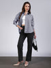 Women's Navy Cotton Full Sleeve Oversized Fit Casual Striped Shirt with Spread Collar