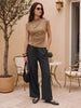 Women's Black Loose Fit Solid Linen Blend Trousers with Drawstring Closure