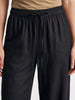 Women's Black Loose Fit Solid Linen Blend Trousers with Drawstring Closure