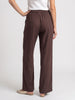 Women's Brown Loose Fit Solid Linen Blend Trousers with Drawstring Closure