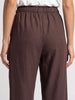 Women's Brown Loose Fit Solid Linen Blend Trousers with Drawstring Closure