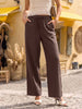 Women's Chocolate Loose Fit Solid Linen Trousers with Drawstring Closure
