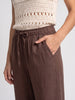 Women's Chocolate Loose Fit Solid Linen Trousers with Drawstring Closure