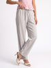 Women's Off White Loose Fit Solid Linen Trousers with Drawstring Closure