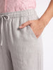 Women's Off White Loose Fit Solid Linen Trousers with Drawstring Closure