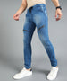Men's Light Blue Slim Fit Zippered Jogger Jeans Stretchable