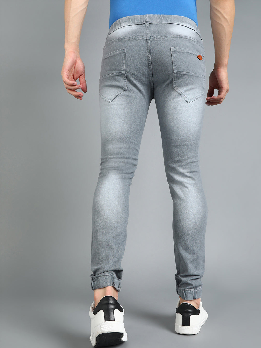 Men's Light Grey Slim Fit Zippered Jogger Jeans Stretchable
