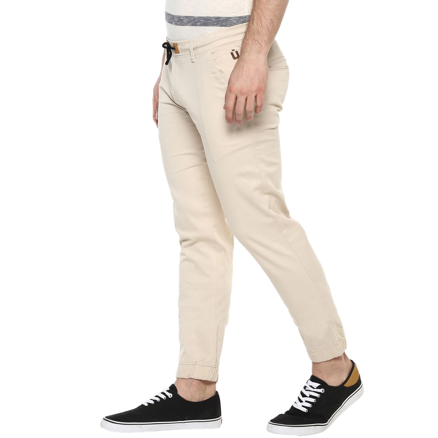 Men's Cream Casual Chino Jogger Pants Slim Fit Stretch