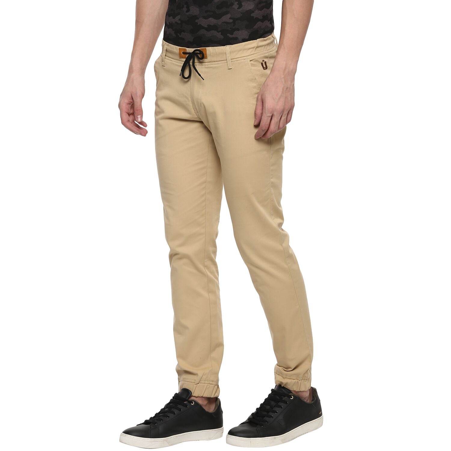 Men's Beige Casual Chino Jogger Pants Slim Fit Stretch