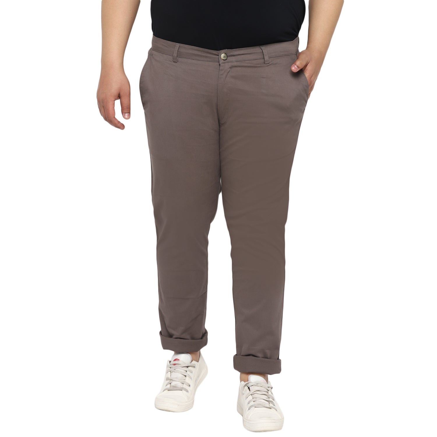 Men's Dark Grey Cotton Regular Fit Casual Chinos Trousers Stretch
